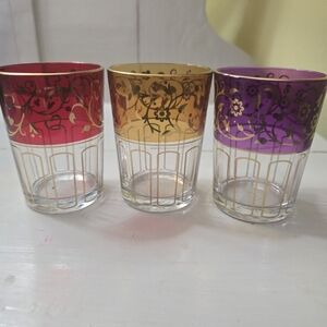 PartyLite GLOBAL FUSION Votive Holder Trio  Glass Tealight Red Purple Gold